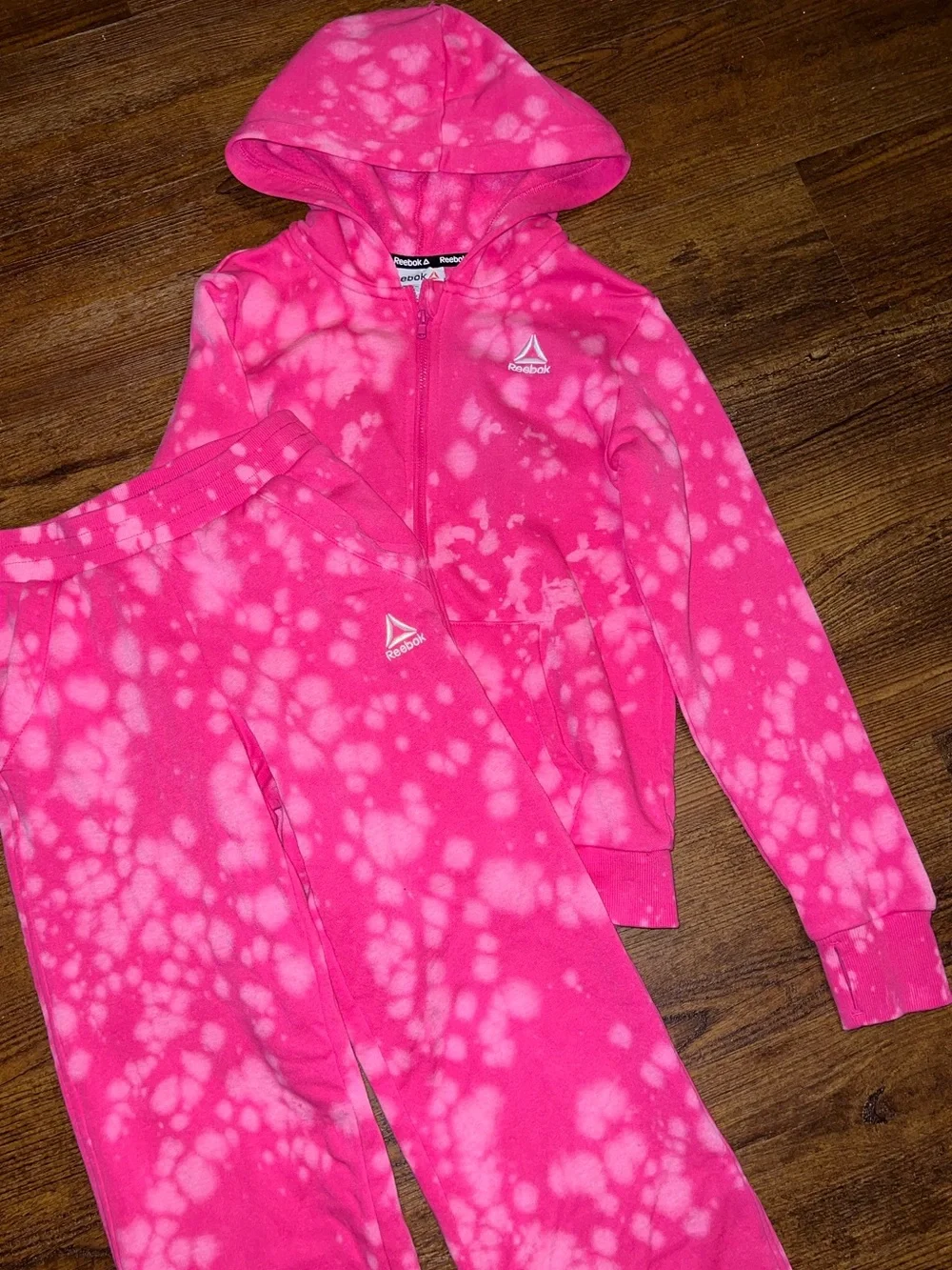 Reebok Active Pink Tie Dye Hoodie & Sweatpants Matching Set Kids Size M/L
